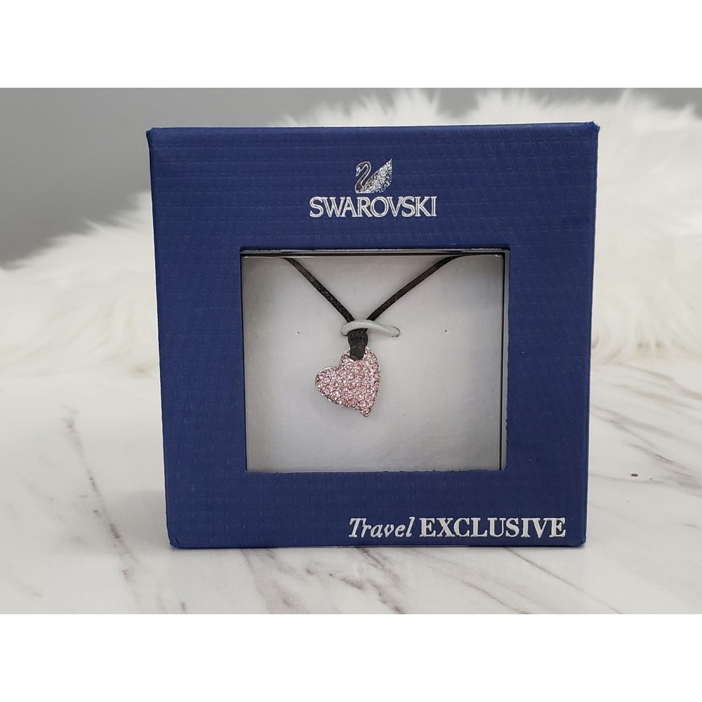 Swarovski Iconic Heart Crystal Necklace Pink Travel 1180116 Black rope chain - Picture 5 of 5